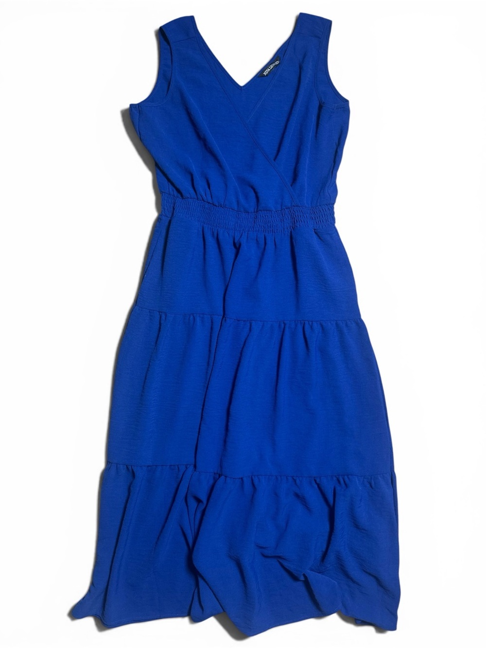 Nina Leonard Tiered Ruffle Dress Blue Size Small